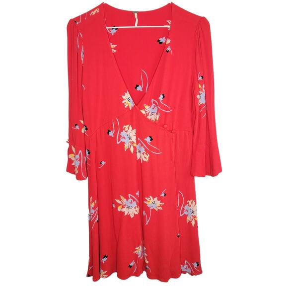 Free People Time On My Side Wrap Dress in Red Floral Sz Medium - Picture 3 of 10